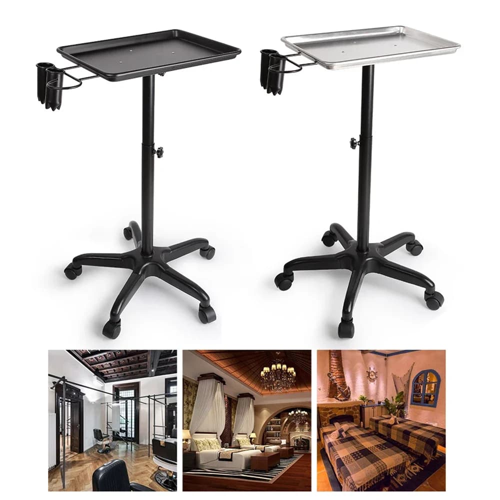 Salon Rolling Salon Tray Aluminum Trolley Cart Adjustable Height Mobile Beauty Salon Spa Storage Tray Tattoo Hairstylist Cart