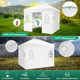 3x3m Pop Up Foldable Party Tent with 4 Sidewalls UV Protection Garden Gazebo with Mesh Ventilation Opening for Camping Steel Frame