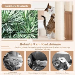 6-Tier Wooden Scratching Post, 176 cm Cat Tree with Cosy Mats & Cave & Cat Arch, Large Cat Scratching Post, Cat Furniture,