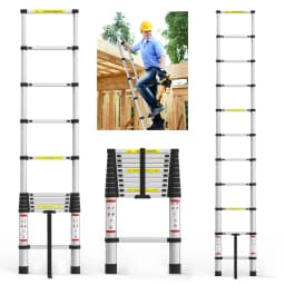 3.2M/10.5ft Telescopic Ladder , Aluminum ,Max Load 150KG with Non-Slip Rubber Feet, EN131 for Loft Indoor Outdoor Office House