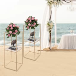 2Pcs Wedding Flower Stand 80cm Tall Rectangle Metal Column Rack with Storage Board for Centerpiece Birthday Party Decorations