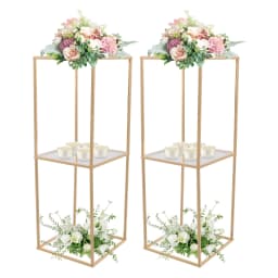 2Pcs Wedding Flower Stand 80cm Tall Rectangle Metal Column Rack with Storage Board for Centerpiece Birthday Party Decorations