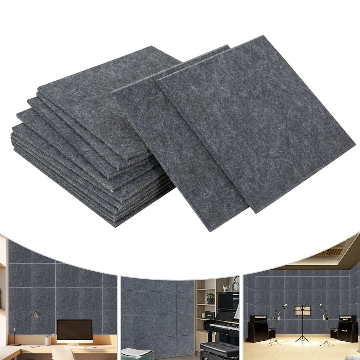 12Pcs High-Density Soundproof Panels Square Dark Grey Sound-Insulating Panels Wall Mount Sound Absorbing Wall Panels