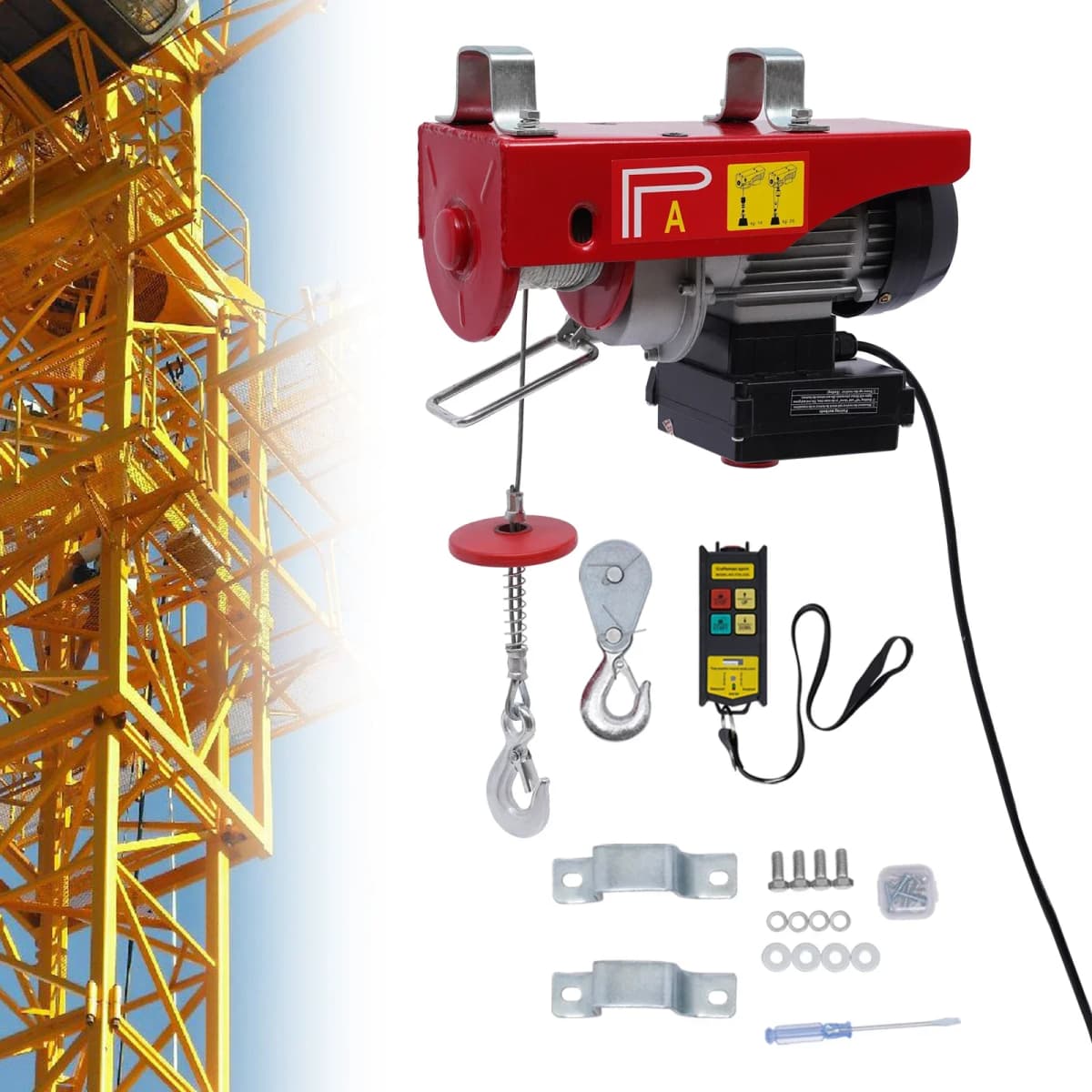 440LBS Electric Hoist With Wireless Remote Control & Slings Electric Winch 110V Electric Hoist For Lifting In Factories