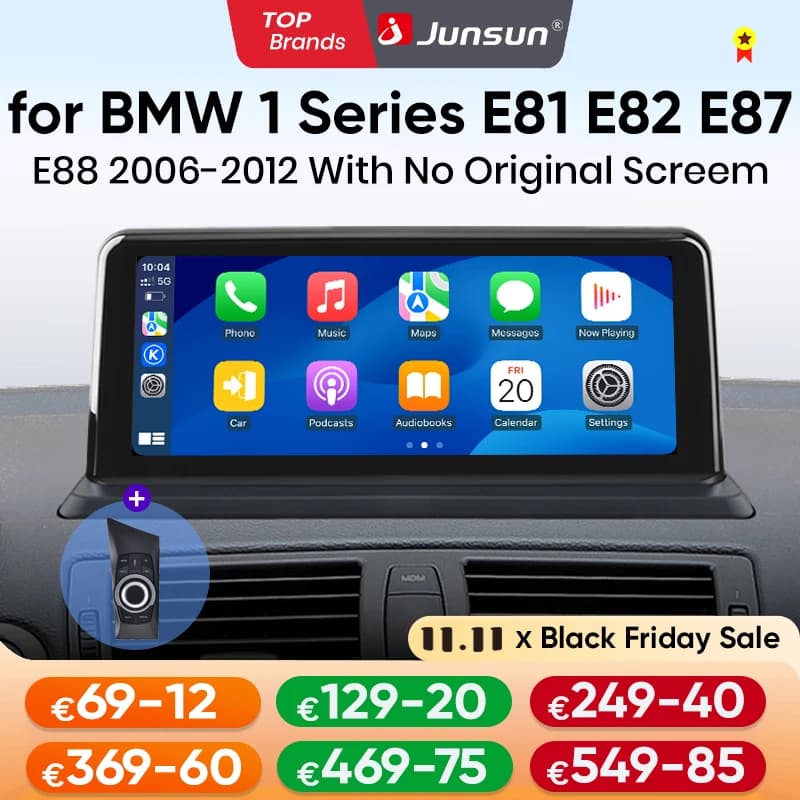 Junsun Wireless CarPlay Android Auto Car Radio For BMW Series 1 E81 E82 E87 E88 2005-2012 CCC CIC System Head Unit Multimedia