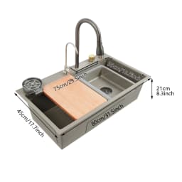 80*45cm Multifunctional Waterfall Sink Stainless Steel Practical Built-in Sink With Cleaning Sink Draining Basket