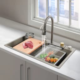 80*45cm Multifunctional Waterfall Sink Stainless Steel Practical Built-in Sink With Cleaning Sink Draining Basket