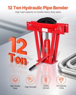 SucceBuy Hydraulic Pipe Bender 12 Ton Manual Copper Exhaust Pipe Bending Machine 6 Dies Heavy-Duty Pipe Tube Bender for Piping