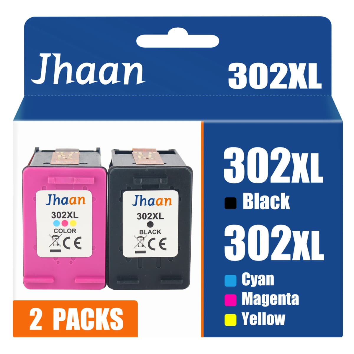 Jhaan 302XL-Multipack-2x Ink Cartridges Compatible with HP 302XL for HP Envy 4525 4520 4522, Officejet 3830 3831, Deskjet 3630