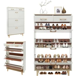 Free Standing shoe cabinet W/ 3 folding racks & 2 drawers, 80*24*135cm Shoe Cabinet for Entrances, Cloakrooms, corridor