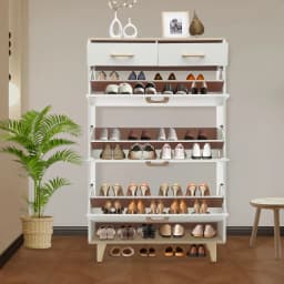 Free Standing shoe cabinet W/ 3 folding racks & 2 drawers, 80*24*135cm Shoe Cabinet for Entrances, Cloakrooms, corridor