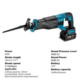 10000SPM Electric Reciprocating Saw Cordless Rechargeable Multifunction Saw Metal Wood Cutting Tools with 4 Saw Blades