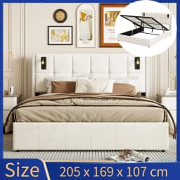 Creahappy Double Bed - 160 x 200 cm Upholstered Bed with Reading Lights, Hydraulic Bed, Storage Function, Slatted Bed Base