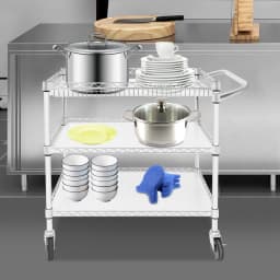 Serving Trolley With Wheels 3 Shelves Tea Trolley Hotel Restaurant Kitchen Trolley Silver For Kitchens, Hotels, Pantries