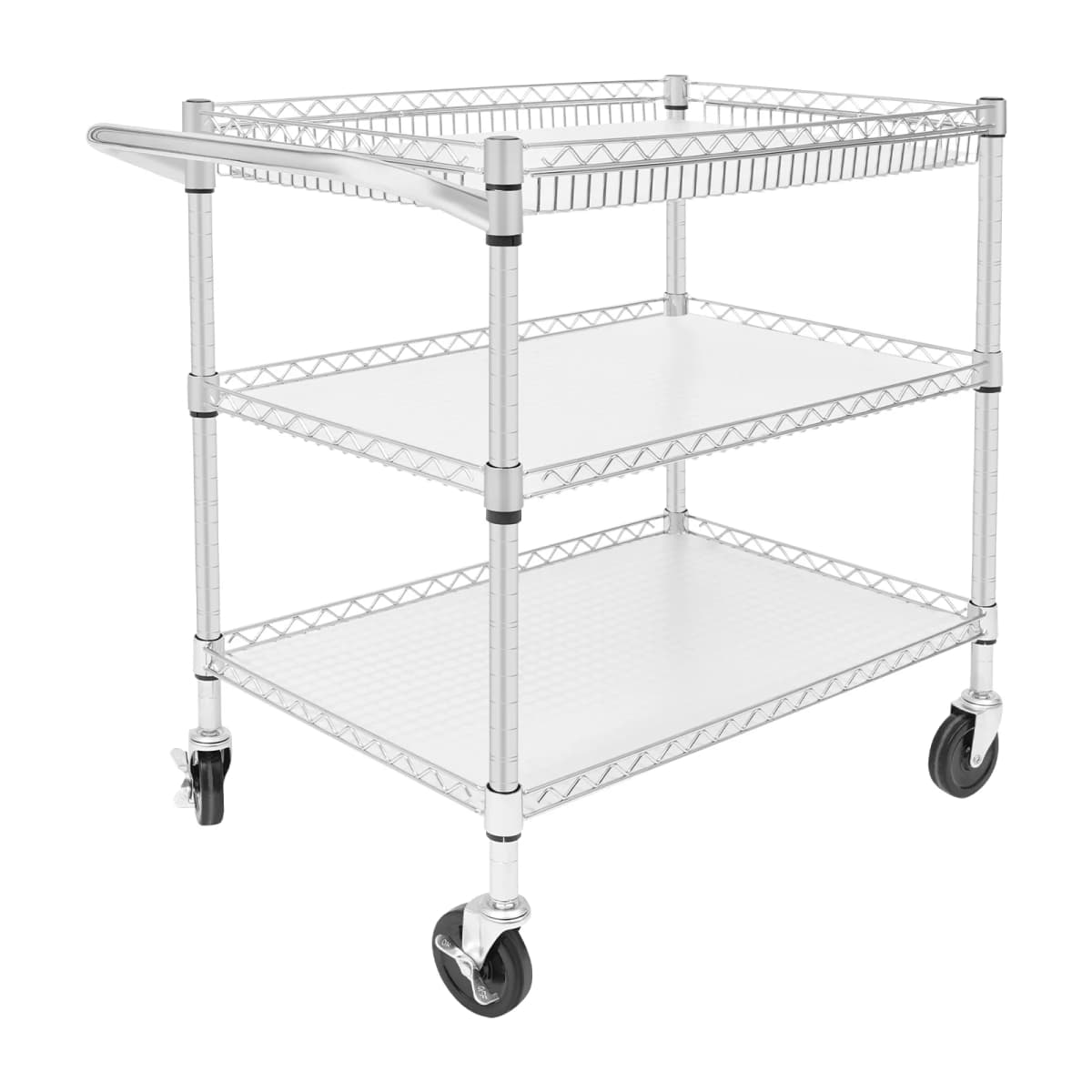 Serving Trolley With Wheels 3 Shelves Tea Trolley Hotel Restaurant Kitchen Trolley Silver For Kitchens, Hotels, Pantries