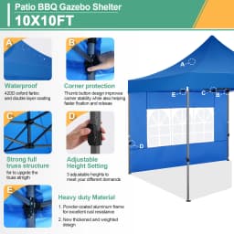 3x3m Folding Gazebo Waterproof stable Outdoor Pavilion,3 Height Adjustable,Party Tent with 4 Sidewalls For Garden,Camping,Market