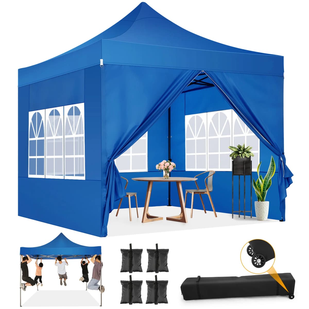3x3m Folding Gazebo Waterproof stable Outdoor Pavilion,3 Height Adjustable,Party Tent with 4 Sidewalls For Garden,Camping,Market