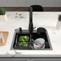 BYMAOCAR Kitchen Sink, 45x40 Cm, Integrated Sink, Detachable, 360, with Sink+drain Tank+soap Collector for Sink, Bottom Floor