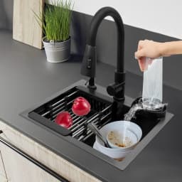 BYMAOCAR Kitchen Sink, 45x40 Cm, Integrated Sink, Detachable, 360, with Sink+drain Tank+soap Collector for Sink, Bottom Floor
