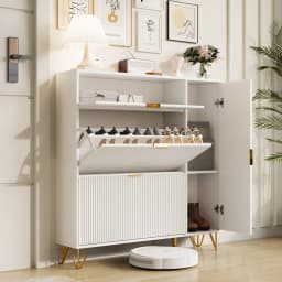 Rosahqnda Dust-proof shoe rack metal feet flip-top cabinetfor escape, hallway, living room, 80/110x24x120 cm