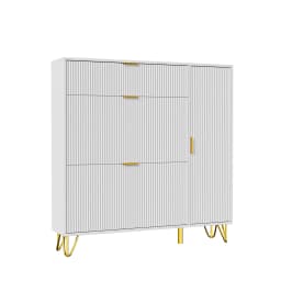 Rosahqnda Dust-proof shoe rack metal feet flip-top cabinetfor escape, hallway, living room, 80/110x24x120 cm