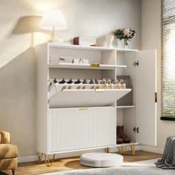 Rosahqnda Dust-proof shoe rack metal feet flip-top cabinetfor escape, hallway, living room, 80/110x24x120 cm