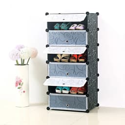 Shoe Rack, Plastic Shoe Cabinet, Storage With Door, Dust and Water Resistant, 6 Compartments for 12 Pairs of Shoes, Black