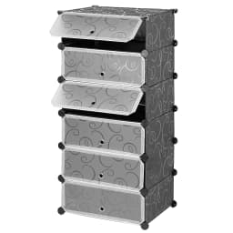 Shoe Rack, Plastic Shoe Cabinet, Storage With Door, Dust and Water Resistant, 6 Compartments for 12 Pairs of Shoes, Black