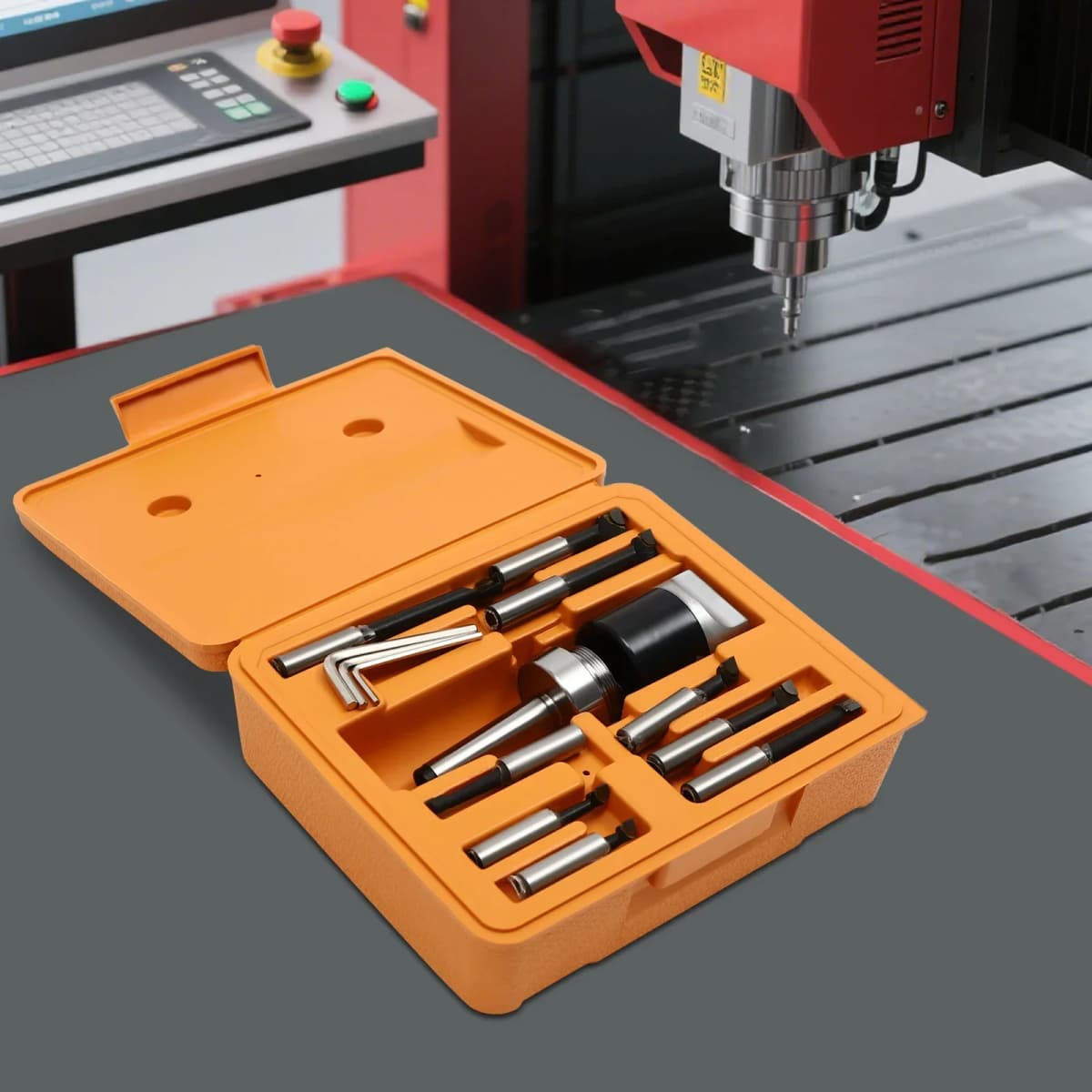 Drill Head Set MK2 M10 Diameter 50 mm Drill Head Set W|9 Pieces Boring Rods W|Storage Box F1-12 50 mm for Milling Machine Drills
