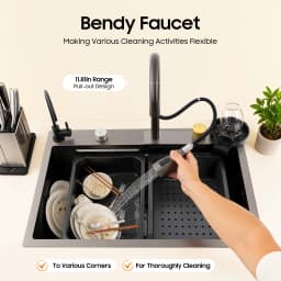 Stainless Steel Kitchen Sink Gun-grey Rectangular Household Sink Set with Drainage Basket 2 Faucets Cutting Board Cup Washer