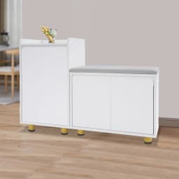 Modern White Shoe Cabinet Set, Floor Standing Storage with Seat & Raised Guardrails, 275lbs Capacity