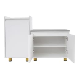 Modern White Shoe Cabinet Set, Floor Standing Storage with Seat & Raised Guardrails, 275lbs Capacity