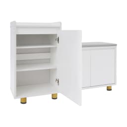 Modern White Shoe Cabinet Set, Floor Standing Storage with Seat & Raised Guardrails, 275lbs Capacity