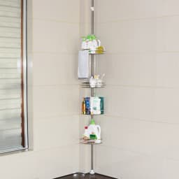 Telescopic Shower Shelf, Stainless Steel Corner Shelf with 4 Shower Baskets, Adjustable 110-280cm for Bathroom and Kitchen