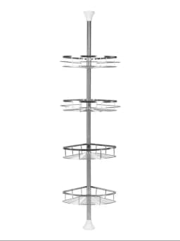 Telescopic Shower Shelf, Stainless Steel Corner Shelf with 4 Shower Baskets, Adjustable 110-280cm for Bathroom and Kitchen
