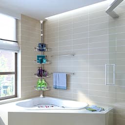 Telescopic Shower Shelf, Stainless Steel Corner Shelf with 4 Shower Baskets, Adjustable 110-280cm for Bathroom and Kitchen