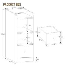 Bedside Table, with Charging Station, USB & Type C Connection, Narrow Side Table, 3 Levels of Storage with 1 Drawer, White