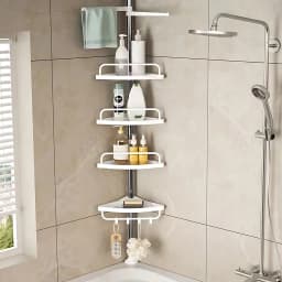 Telescopic Bathtub Shelves Corner Shower Shelf Without Drilling Bathtub Organizer, Kitchen, Sink, Adjustable from 105 to 310 cm