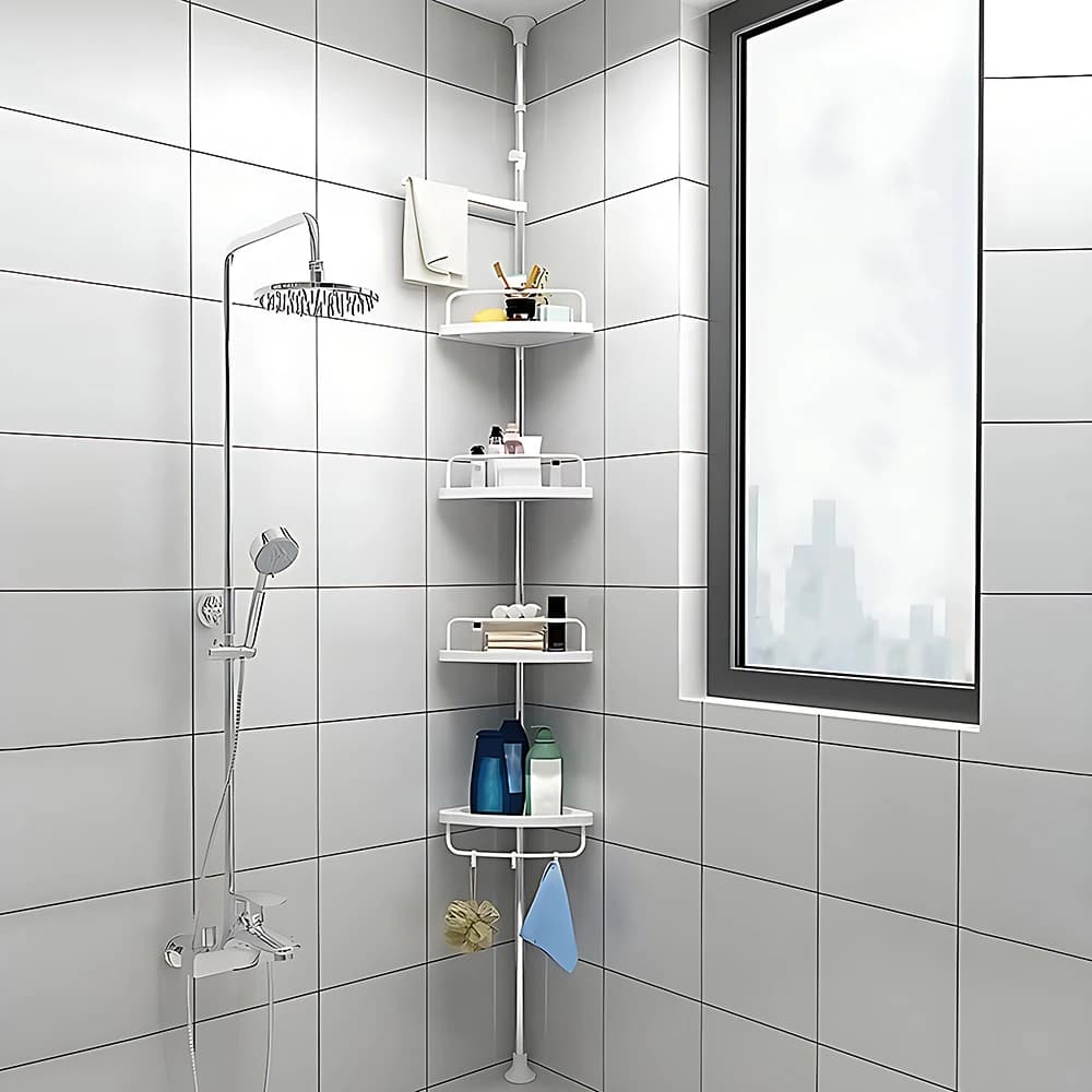 Telescopic Bathtub Shelves Corner Shower Shelf Without Drilling Bathtub Organizer, Kitchen, Sink, Adjustable from 105 to 310 cm