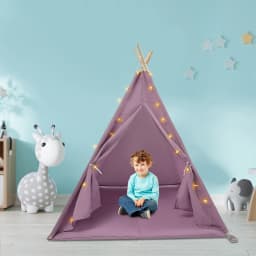 Teepee Tent for Kids – 100% Cotton and Linen Play Tent with Padded Mat & Star Lights Foldable Indoor Play Tent for Girls & Boys