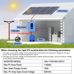 ANENJI 11KW Solar Inverters Hybrid 48V 220V MPPT 160A Inverter Wifi Parallel 6 Max inversor solar híbrido for PV Solar Panel