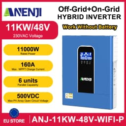 ANENJI 11KW Solar Inverters Hybrid 48V 220V MPPT 160A Inverter Wifi Parallel 6 Max inversor solar híbrido for PV Solar Panel
