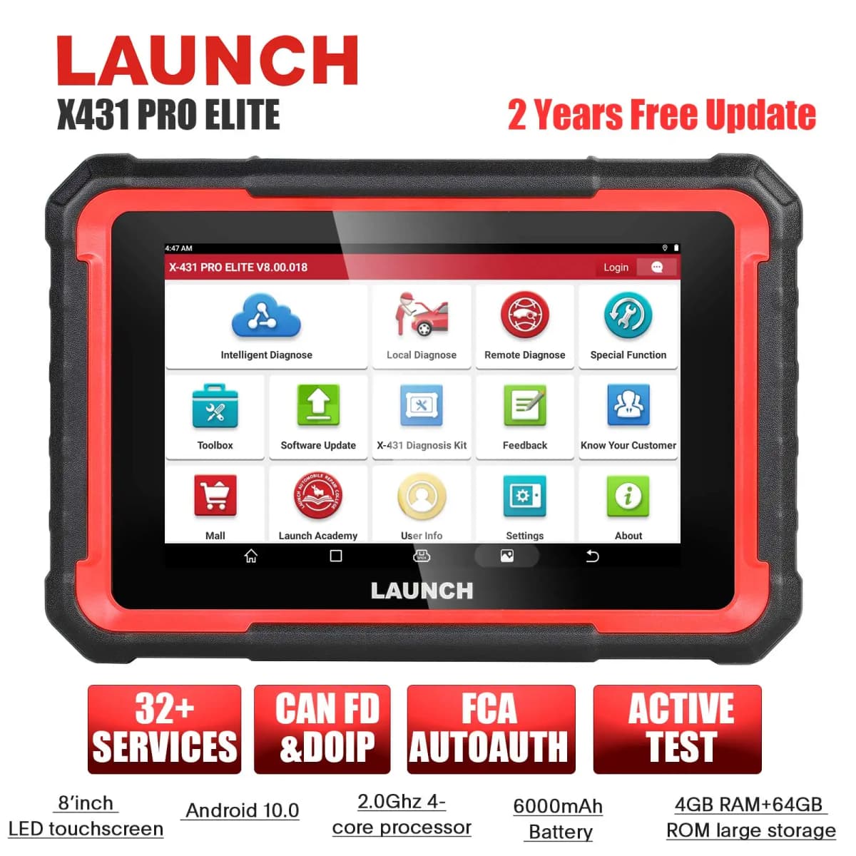 Launch X431 PRO ELITE Auto Full System Car Diagnostic Tools CAN FD Active Tester OBD2 Scanner UK-EU Version