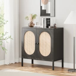 Buffet Cabinet, Rattan Storage Cabinet with Doors and Shelves, Accent Cabinet Sideboard, Wood Console Cabinet with Storage for R