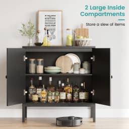 Buffet Cabinet, Rattan Storage Cabinet with Doors and Shelves, Accent Cabinet Sideboard, Wood Console Cabinet with Storage for R
