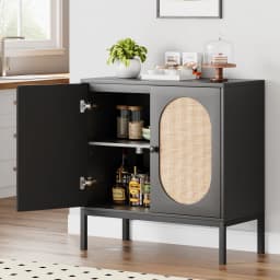 Buffet Cabinet, Rattan Storage Cabinet with Doors and Shelves, Accent Cabinet Sideboard, Wood Console Cabinet with Storage for R
