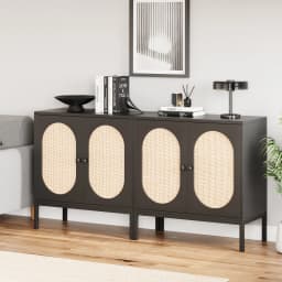 Buffet Cabinet, Rattan Storage Cabinet with Doors and Shelves, Accent Cabinet Sideboard, Wood Console Cabinet with Storage for R