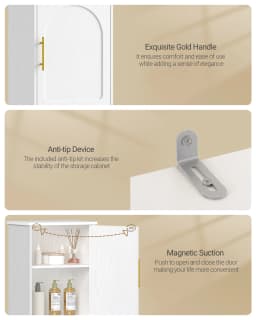 Bathroom Cabinet with LED, Storage Cabinet with Two Cabinet Doors, Adjustable Shelves, White