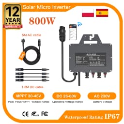 800W IP67 Solar Grid Tie Inverter 26-60V DC 230V AC Built-in WiFi for Domestic PV Grid on Micro Converter Warranty for 12 Years