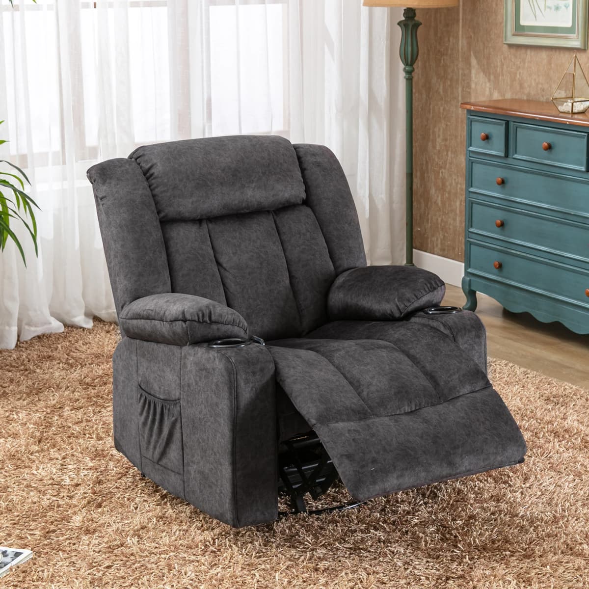COMHOMA Relax armchair TV armchair lounge armchair with adjustable 90 °-160 ° retractable footrest with 2 cup holders